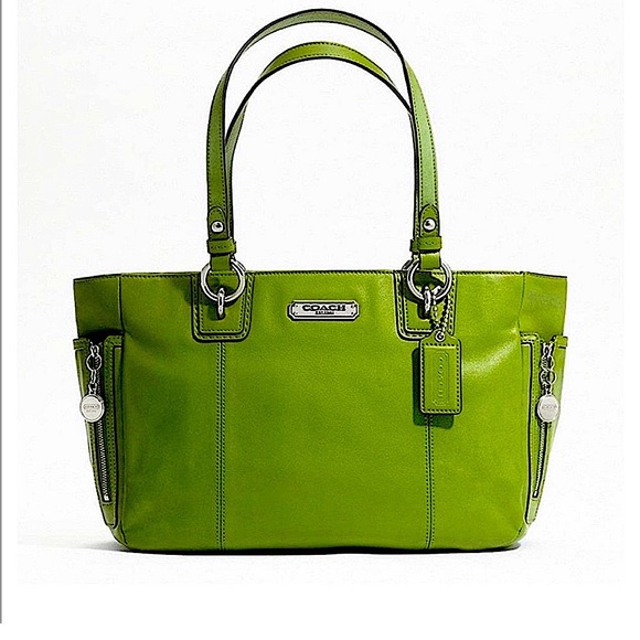 COACH Gallery Zipper Tote in Green with Silver Hardware - Picture 2 of 15